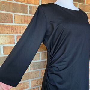 J. McLaughlin Sage Dress Size L Solid Black Stretch Ruched Crop Sleeve Large